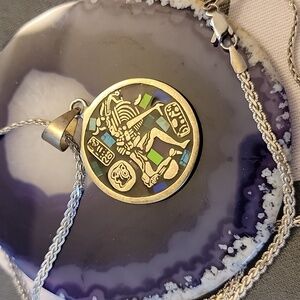 Vintage Sterling Silver Mayan Pendant Necklace - Taxco Mexico 925